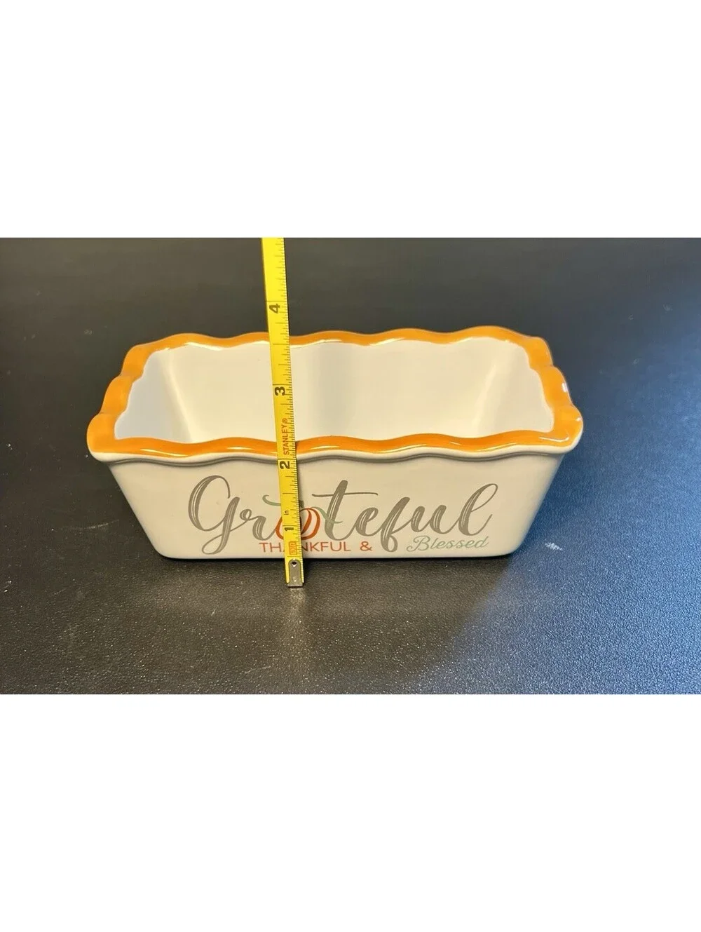 Nantucket Grateful Thankful Blessed Stoneware Mini Loaf Baker, 6.5x3.5x2”
